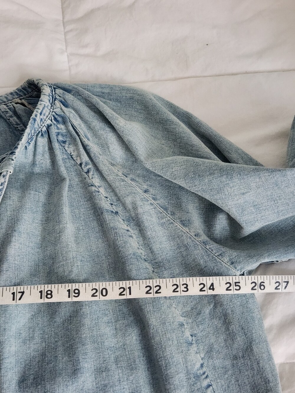 Frame Aries Denim Blouse Top Size Med Blue Cotton Linen Bell Sleeve - Picture 7 of 10